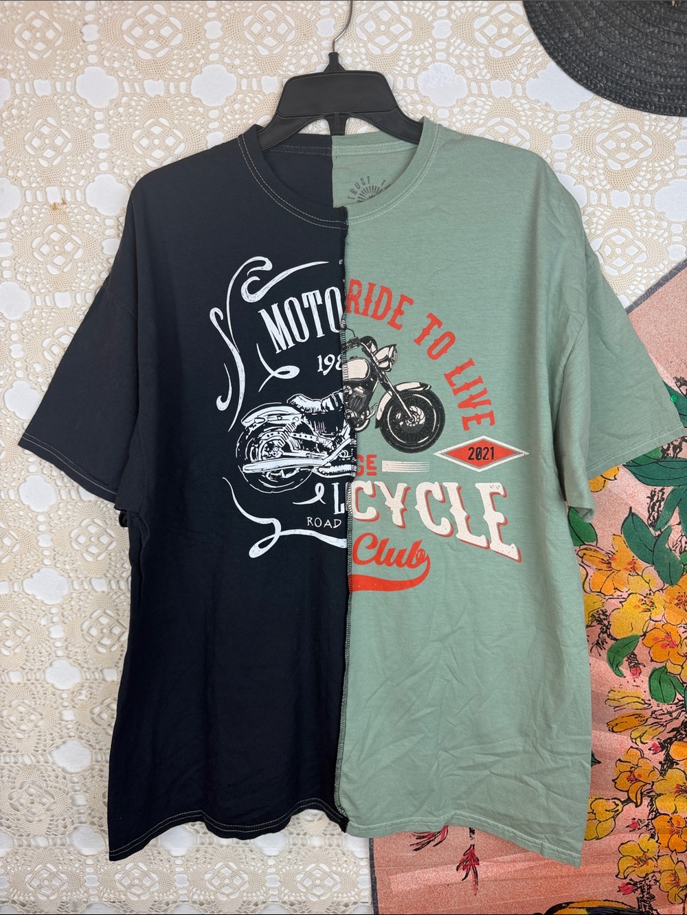Trust the Universe Motorcycle Graphic Split-Tone Short Sleeve Shirt Sz. XL NEW